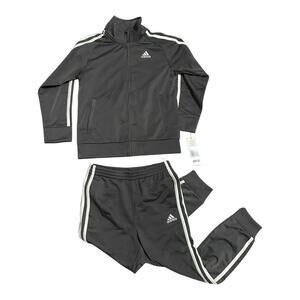 ADIDAS 3-Stripes Tricot‎ Gray Track Jacket Jogger Pants Set Boys Size 6 Soccer